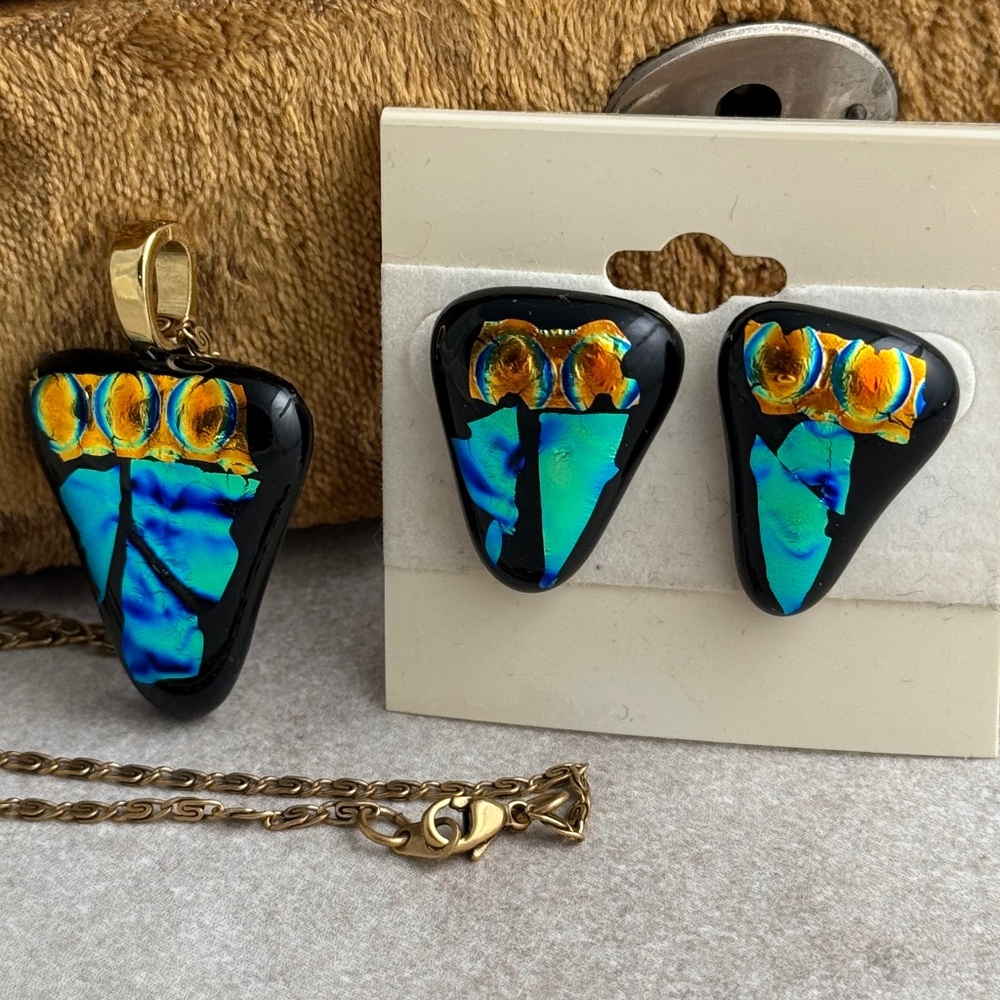 Dichroic Glass Earrings and Pendant Set